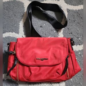 Karl lagerfeld large Crossbody Bag Zippered pockets Magnetic Red Black accents